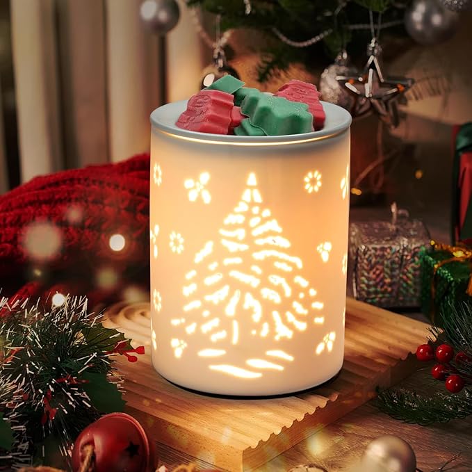Christmas Tree Wax Warmer for Scented Waxes, Ceramic Wax Melts Warmer, Fragrance Oil Burner for Christmas Home Decor, Yoga, Bath, Relaxing Spa Gifts for Women