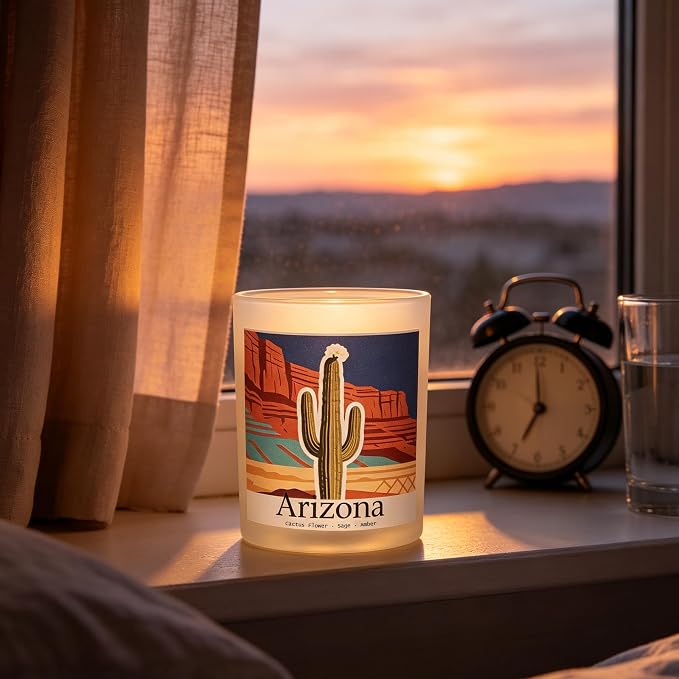 Arizona Dawn Scented Candle, Cactus Flower & Sage & Amber, Arizona Gifts, Arizona Souvenirs, Arizona Decor, Cactus Gifts, 100% Soy Wax, 7OZ
