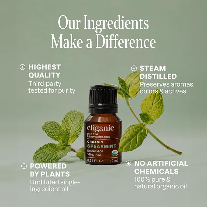 Cliganic Organic Spearmint Essential Oil, 1oz - 100% Pure Natural Undiluted, for Aromatherapy | Non-GMO