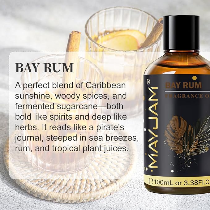 Bay Rum Fragrance Oil Essential Oil, MAYJAM 3.38FL.OZ Bay Rum Oil for Diffusers for Home, Long Lasting Scented Oils for Soap Candle Making - 100ML