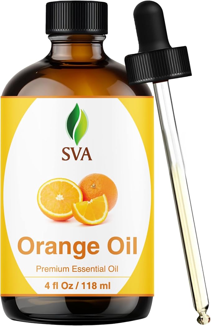 SVA Orange Essential Oil 4 Fl Oz – for Aromatherapy, Diffuser, Skin & Hair Care – Ideal for Massage & DIY Blends - with Dropper