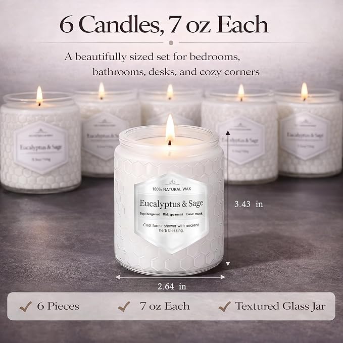 Scented Candles Gift Set for Women, 6 Pack Aromatherapy Soy Candles for Home, Long Lasting Decorative Jar Candles for Birthday, Relaxation, Self Care