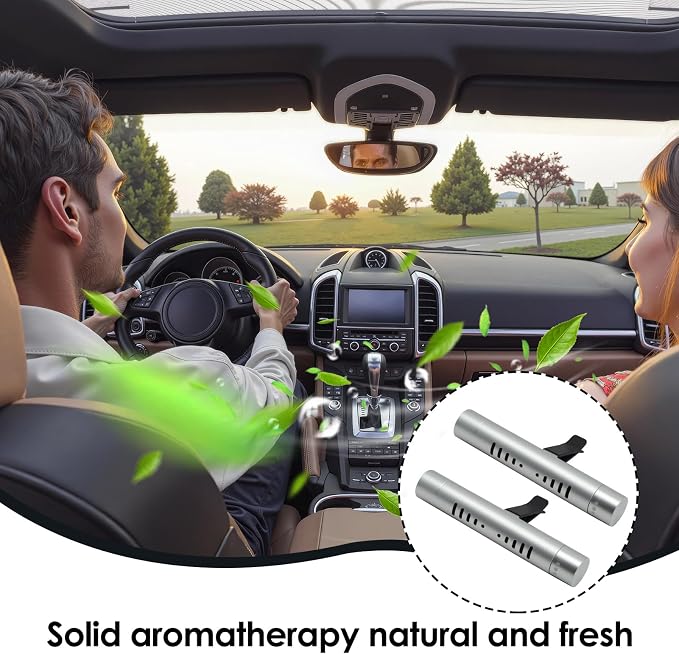 2 Pcs Car Air Essential Oil Diffuser Vent Clip with 12 Pcs Odorless Refill Sticks, Premium Aluminum Air Freshener Diffuser Suitable for Cars, Office, Kitchen (Red, 2 Pcs) (Silver-2 Pcs)