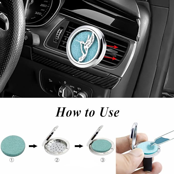 30mm Car Essential Oil Diffuser Vent Clips Air Freshener Vent Clip Aromatherapy Car Accessories 10 Felt Pads for Gift Women (Hummingbird)
