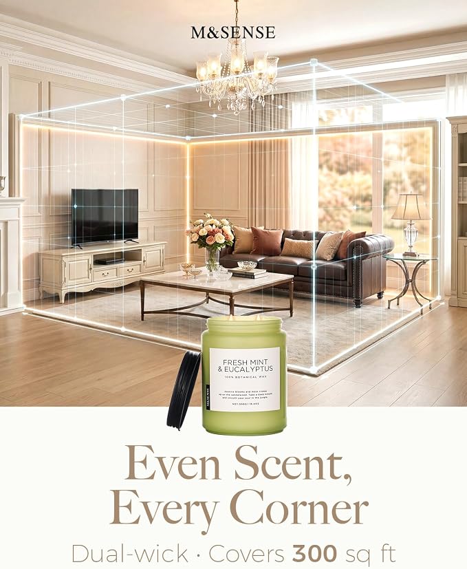 M&SENSE Fresh & Linen Cotton Scented Candles for Home, 19.4oz Natural Soy Wax, 110-Hour Long Lasting, Non Toxic Clean Cotton Scent for Laundry Day, Aromatherapy Home Fragrance Gifts for Family