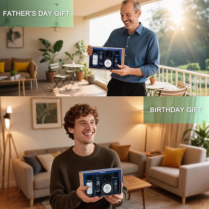 Fathers Day Gifts for Men Dad Care Package Self Care Kit, 5 Pcs Cedarwood & Amber Fragrance Spa Gifts for Man, Fathers Day Gifts, Travel Kit For Men,Mens Travel,Christmas Gift for Women