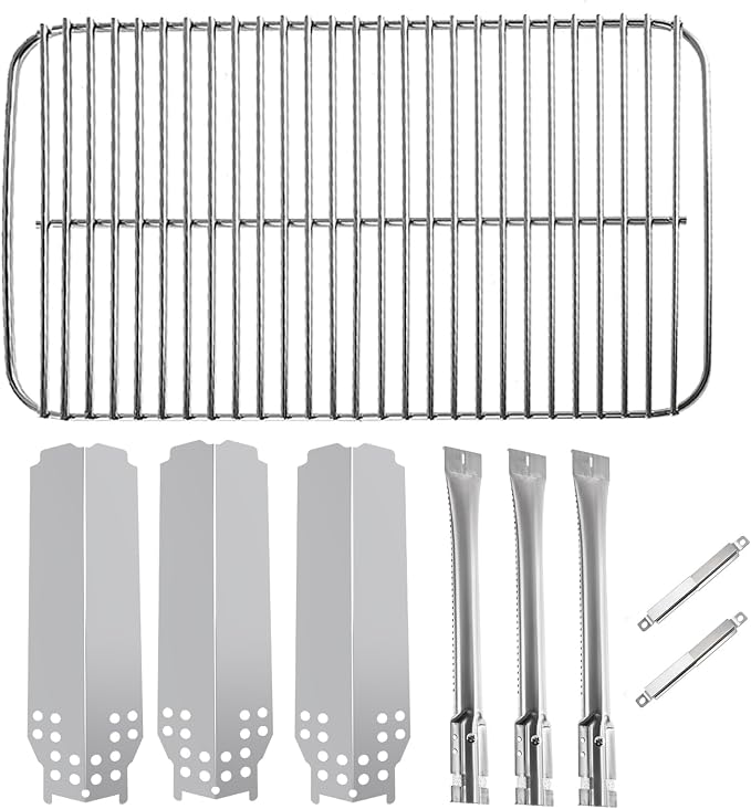 BQMAX Stainless Steel Replacement Parts for Charbroil Classic 360 3-Burner 463742418, 463773717, G320-0200-W1, G215-0203-W1 Grill Burner, Heat Plate, Cooking Grate and Adjustable Carryover Tube