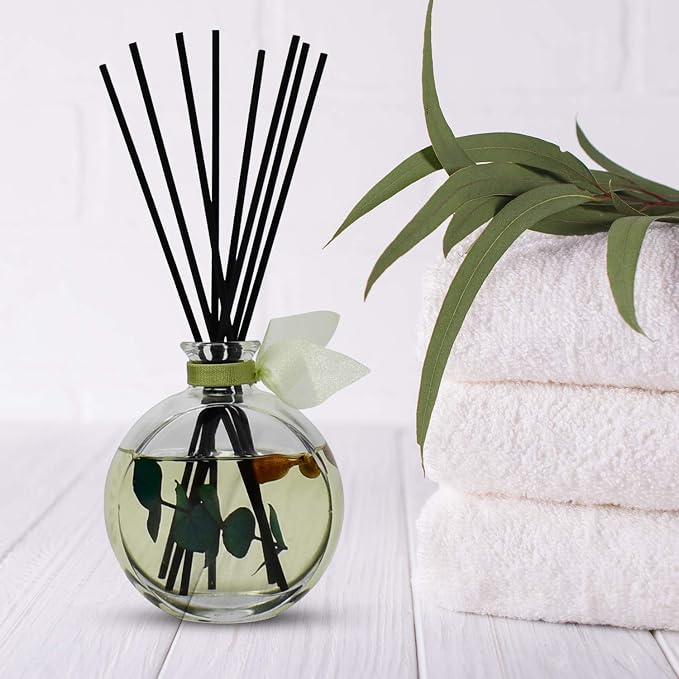 Reed Diffuser Set, Unwind Eucalyptus & Mint Scented Oil Diffuser with Sticks, Home Fragrance Accessories for Bathroom Shelf Decor, Aroma Diffusers for Home or Office Desk, USA Made