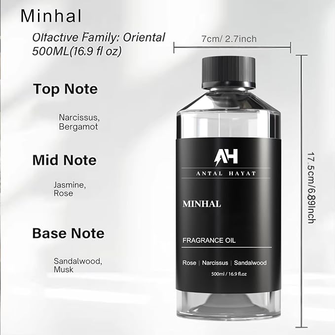 Hotel Scents Diffuser Oil Minhal 500mL – Luxury Home Scent Refill with Rose, Narcissus, Patchouli – Inspired by Iris de Nuit Perfume – Premium Essential Oil for Waterless & Ultrasonic Diffuser