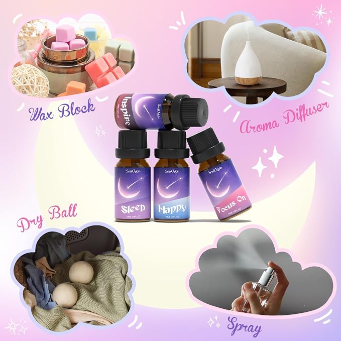 Soulorigin Essential Oil Blends, Essential Oils for Diffusers for Home, Best-Wishes Kit Scent Diffuser Oil, Use for Soap Candle Making- Sleep, Happy, Breathe, Inspire, Relax, Focus On