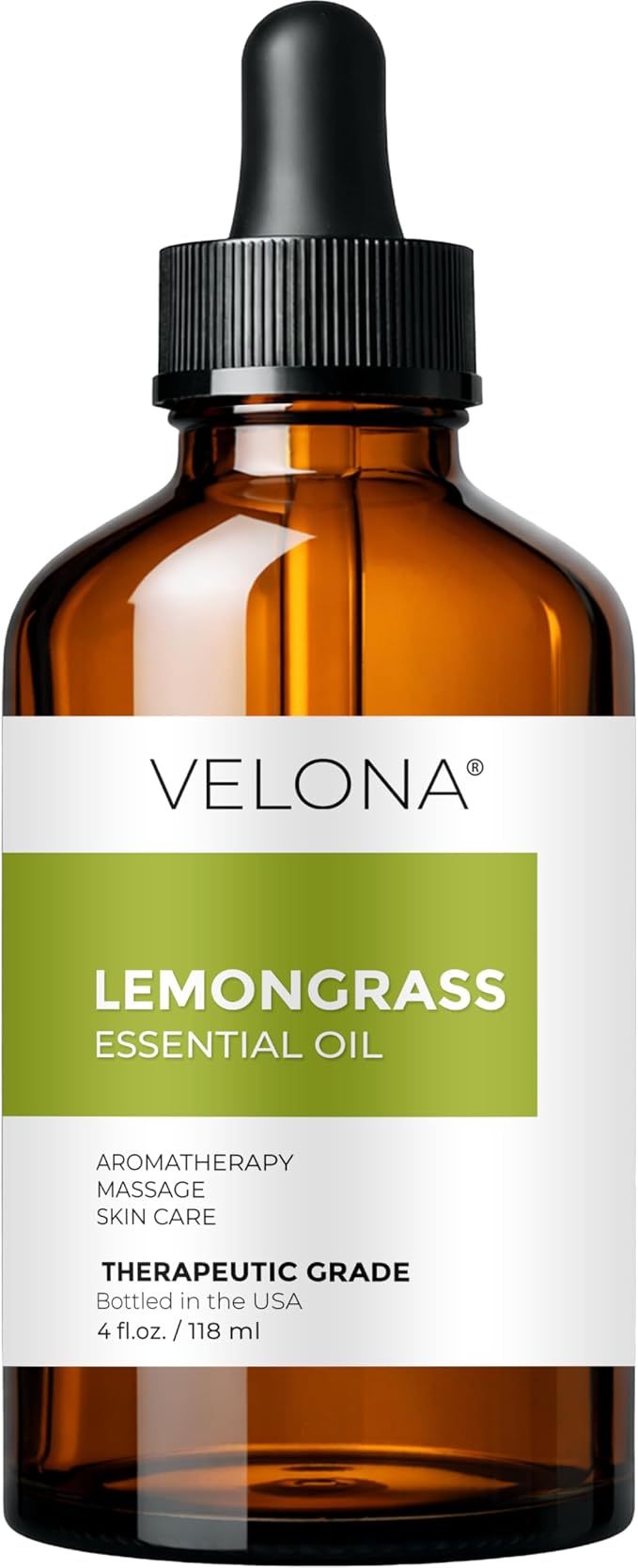 velona Lemongrass Essential Oil 4 Fl Oz | Therapeutic Grade | for Aromatherapy Diffuser, Massage, Skincare, Haircare, Soapmaking | Undiluted and Multipurpose in Glass Bottle
