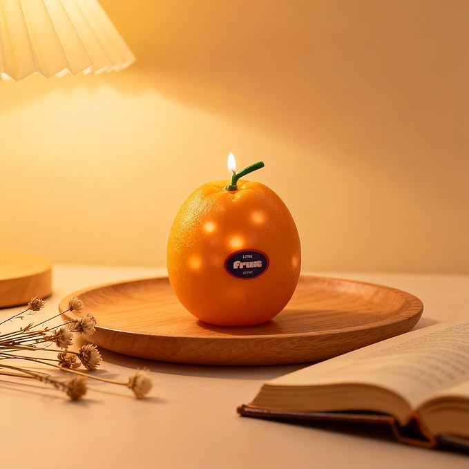 Orange-Shaped Scented Candle,160G Realistic Fruit Design,Citrus Essential Oil,Natural Soy Wax Aroma Decorative Candle for Table Photo Prop Birthday,Perfect for Kitchen Decor & Joyful Gifting (Orange)