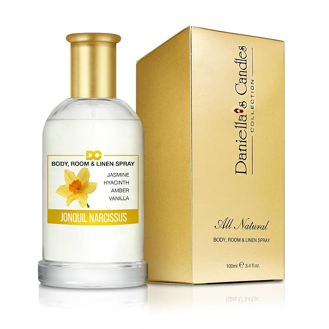 Daniella's Candles Jonquil Narcissus Body Room and Linen Spray, Perfume Natural Body Mist & Room Spray, Long lasting Fragrance, 100ml/3.4oz