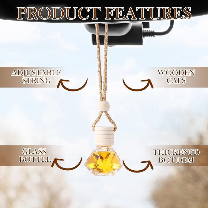Boao 50 Sets Hanging Car Air Freshener Diffuser Bottles Empty Bulk with Car Diffuser Instruction Cards Organza Bags Glass Refillable Essential Oil Fragrance Aromatherapy Pendant (Diamond)