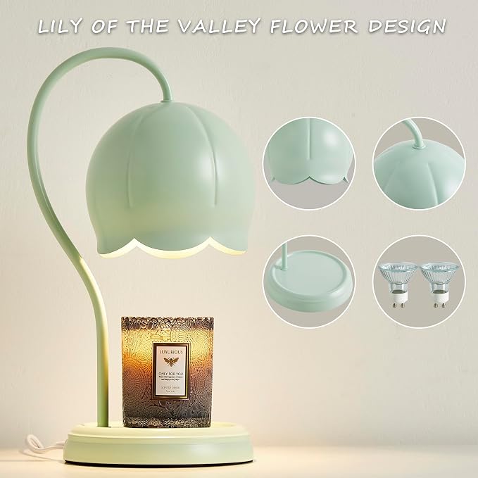 Light Green Cute Flower Candle Warmer Lamp with Timer Dimmable, Bedroom House Office Aesthetic Living Girls Room New Home Decor, Christmas Birthday New Year Gifts for Women Mom