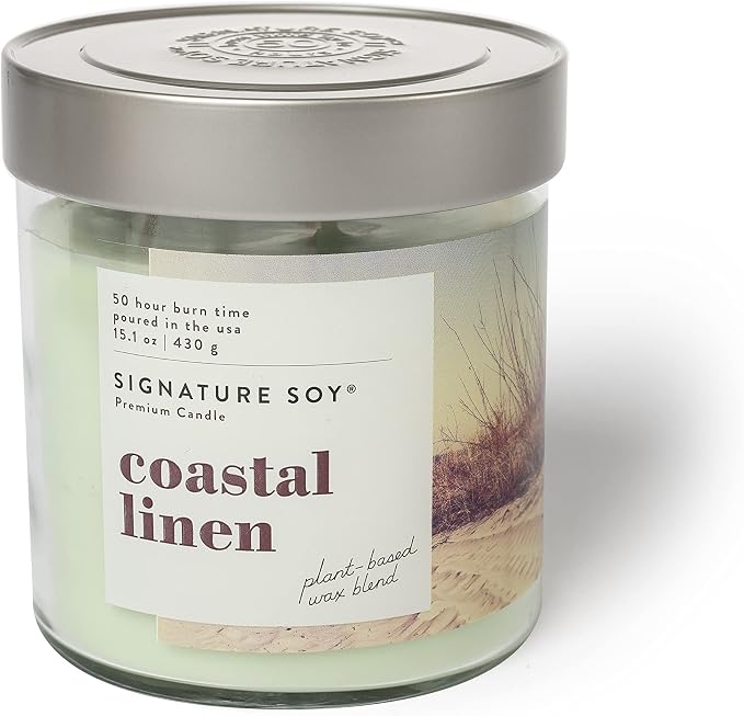 Signature Soy Lidded Coastal Linen Scented Candle, Large Jar