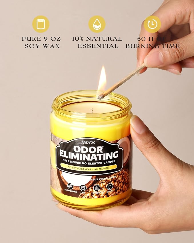 AOOVOO 4 Pack Citrus Lemon/Coconut Pineapple Odor Eliminating Highly Fragranced Candle - Eliminates 95% of Pet, Smoke, Food, and Other Smells Quickly, Non Toxic Air Freshing Soy Candle