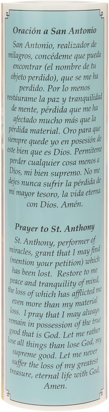 Saints Collection St. Anthony Flickering LED Prayer Candle - English & Spanish Prayers, Unique Religious Decoration for Altar, Mantle or Home