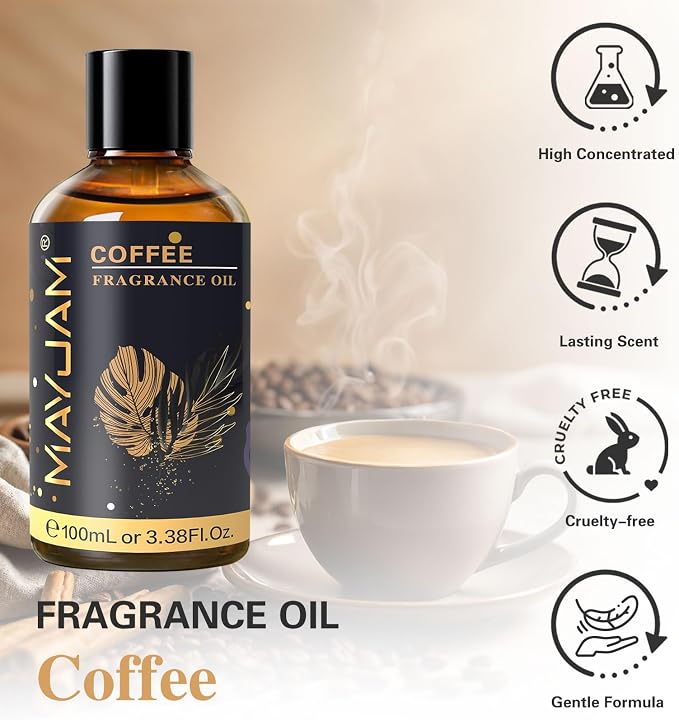 MAYJAM 100ML/3.38FL.OZ Coffee Fragrance Oils with Glass Dropper, Essential Oils for Diffusers, Long Lasting Scented Oils for Soap Candle Making