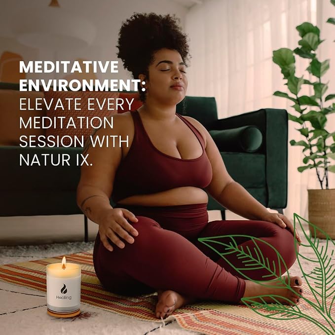 Natur IX Soy Healing Energy Renewal | Aromatherapy with Eucalyptus, Pine, Sage & Mint | 50 Hour Burn, Meditation & Spiritual Healing Candle with Wood Lid Base, Gift Ready 8.5 oz