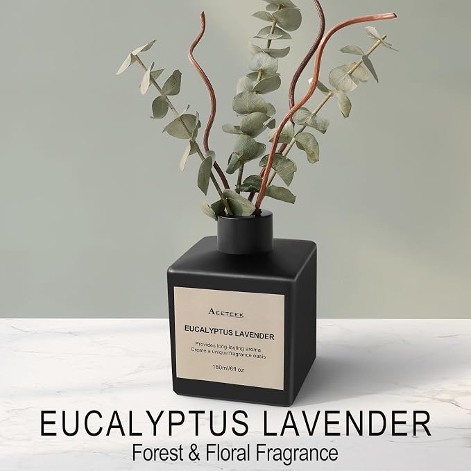 Reed Diffuser Set, Eucalyptus Lavender Scented Oil with Dried Flowers, 6.09 Fl Oz(180ml) Long Lasting Air Freshener with Diffuser Sticks, Home Fragrance for Room Office Bathroom Decor