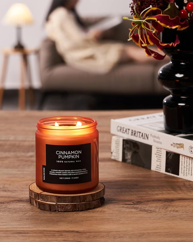 M&SENSE Ceylon Cinnamon Pumpkin Scented Candles for Home, 70 Hours Long Lasting Slow Burning 11.6oz Soy Natural Candle for Easter Holiday Birthday Gifts