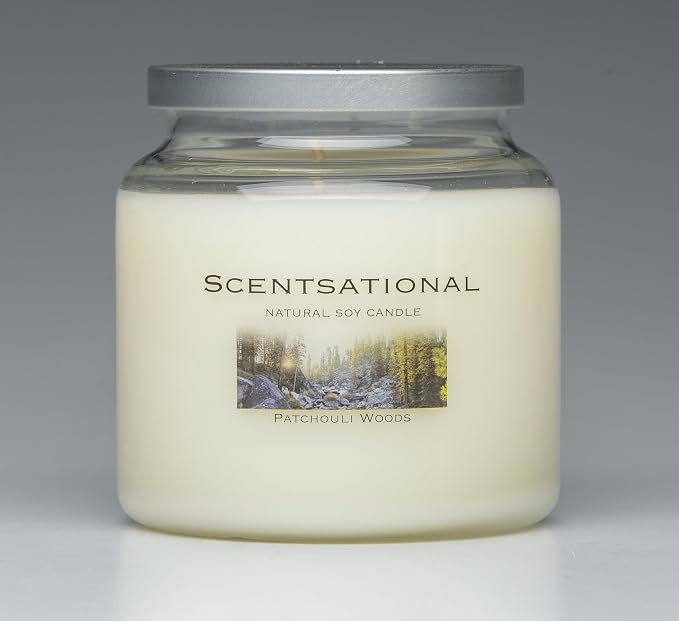 Scentsational Natural Patchouli Woods Soy Candle, 19 oz Glass Jar with Lid, 55-60 Hour Burn Time Poured in the USA