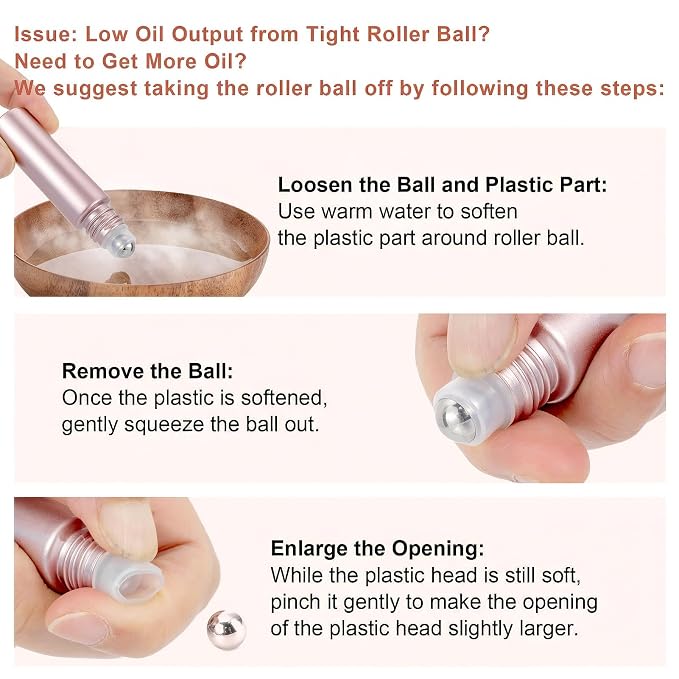8Pcs 10ml Essential Oil Roller Bottles, 1/3 oz Refillable Roll On Vials with Funnels, Small Glass Containers with Stainless Steel Ball for Perfumes Aromatherapy Liquid, Matte Rose Gold