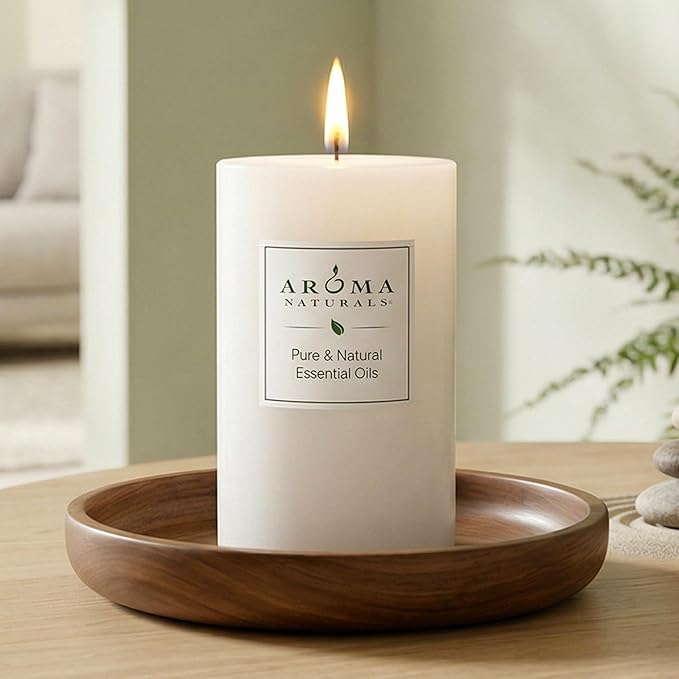 Aroma Naturals Patchouli and Frankincense Essential Oil White Scented Pillar Candle, Meditation, 2.5 inch x 4 inch