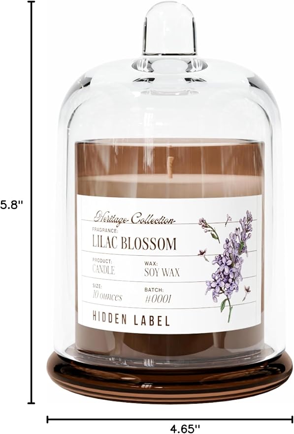 Hidden Label Lilac Blossom Soy Candle, 10oz Bell Jar, Non-Toxic Formula | 55+ Hr Burn | Spring Floral Aromatherapy | Phthalate-Free | Reusable Clear Glass Dome | Birthday & Spa Gift for Women