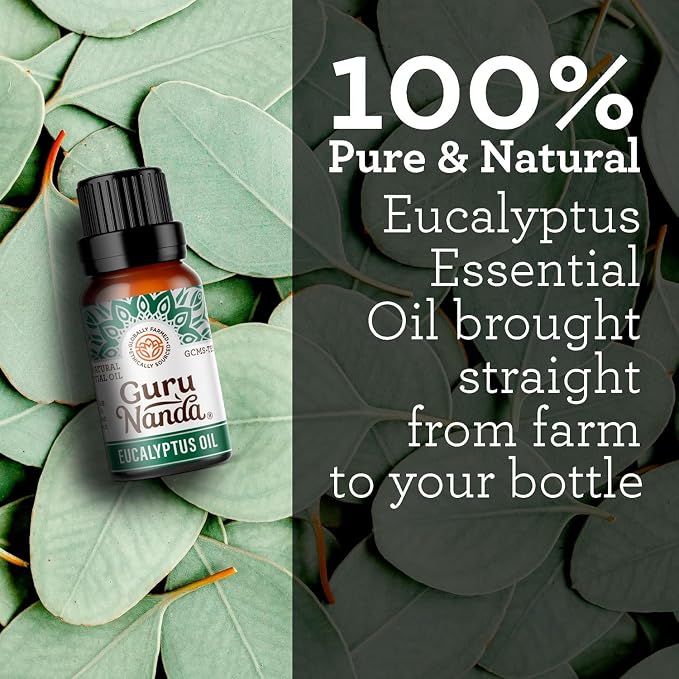 GuruNanda Eucalyptus Essential Oil -100% Pure, Natural and Undiluted Aromatherapy Oil for Diffusers - Aids in Congestion Relief - Perfect for Massages (0.5 Fl Oz)