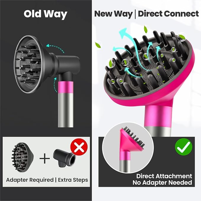 Upgraded Large Diffuser Attachment for Dyson Airwrap Styler HS01/HS05/HS08 - Converts to Hair Dryer, Fast Drying Wave & Curly & Thick, Heat Resistant Nylon Fiber Nozzle Attachments (Rose)