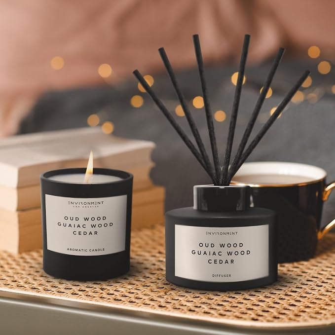 ENVIRONMENT Inspired by Designer TF Oud W0od Reed Diffuser, 200ml Luxury Scented Aromatherapy (Oud Wood | Guaiac Wood | Cedar) Reed Diffusers for Home, Diffusing Oil Fragrance, Home Fragrance Products