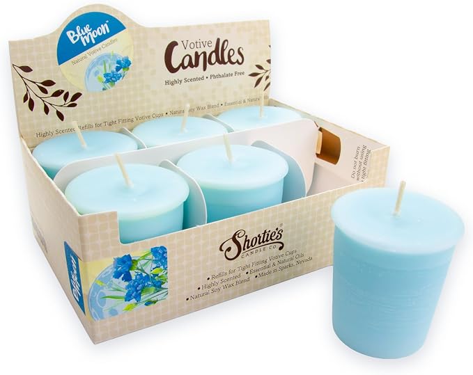 Blue Moon Soy Votive Candles - Scented with Natural Fragrance Oils - 6 Blue Natural Votive Candle Refills - Fresh & Clean Collection