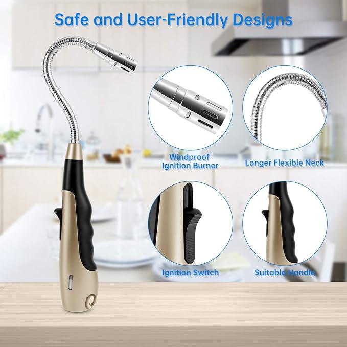 Butane Lighter Long Lighter with Visual Window for BBQ Candle,Glod(No Butane Inside)