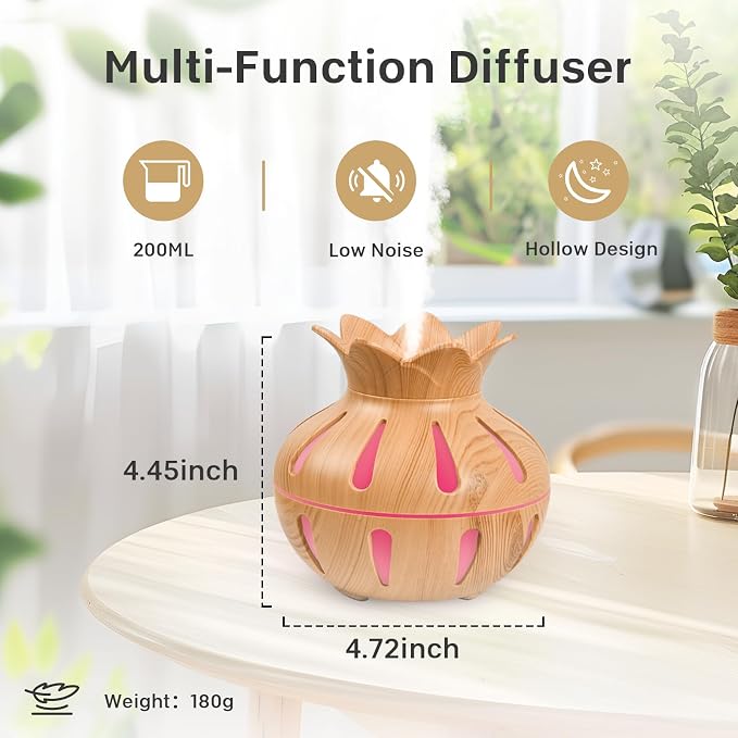 330ml Essential Oil Diffuser, Small Humidifier for Bedroom with USB Charging, LED Lights, 2 Filter Sticks, Portable Wood Grain Quiet Aromatherapy Mist Diffusers, Home Decor, Gifts