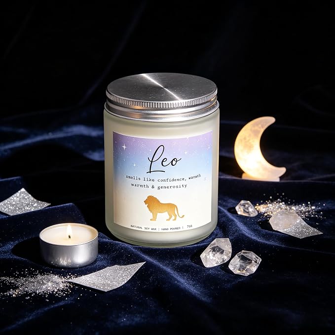 Leo Candle, Leo Gifts for Women, Birthday & Housewarming Gifts, Perfect Presents for Birthday - Lavender & Eucalyptus Soy Wax Scented Candle, 7OZ