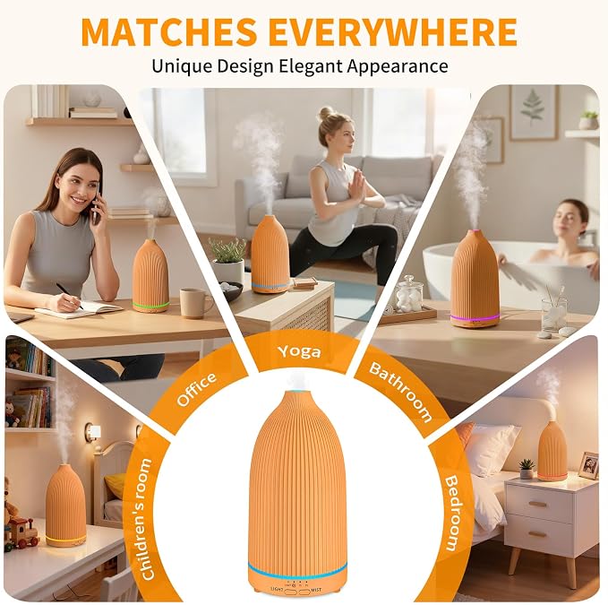 URPOWER 100ML Essential Oil Diffuser Ultrasonic Cool Mist Humidifier with 7 LED Lights, Timer & Auto-Off Quiet Aromatherapy Scent Diffuser for Home Bedroom Office Relaxation