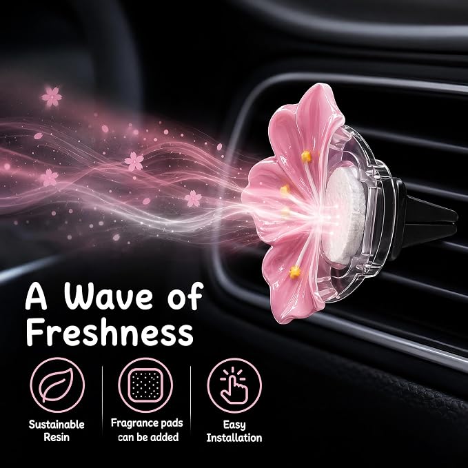 6PCS Cherry Blossom Flower Air Vent Clips, Cute Car Freshener Diffuser for Women Girls, Air Conditioning Outlet Clip for Interior Decor(White,Pink&Red)