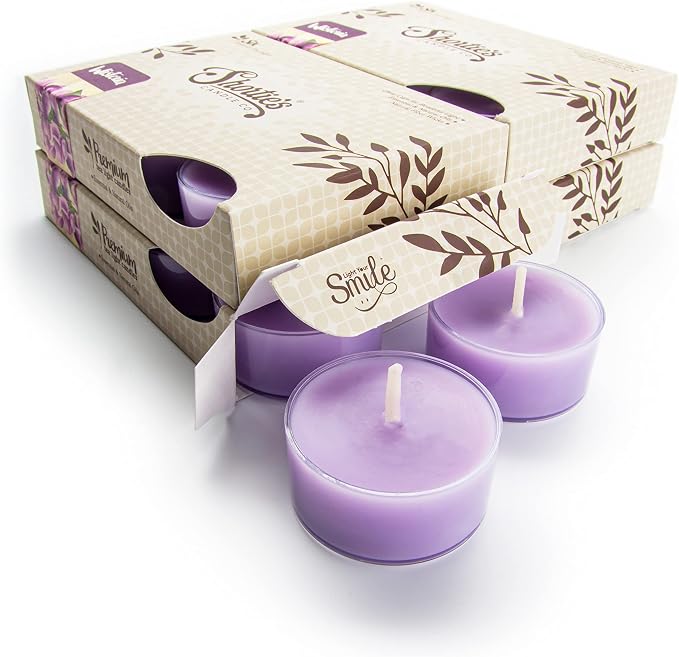 Pure Wisteria Premium Tealight Candles Bulk Pack - Highly Scented with Essential & Natural Oils - 24 Purple Tea Lights - Beautiful Candlelight - Made in the USA - Flower & Floral Collection