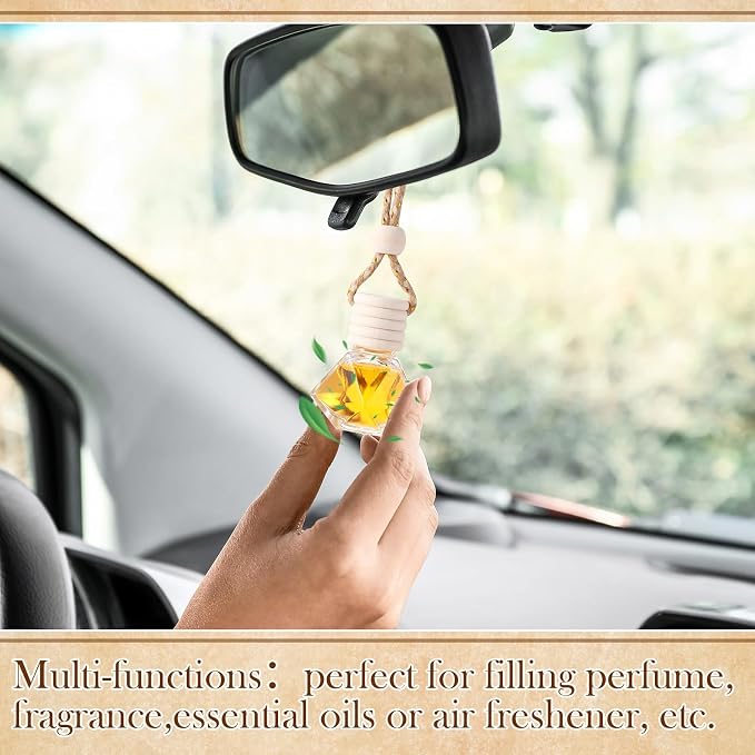 Boao 15 Sets Hanging Car Air Freshener Diffuser Bottles Empty Bulk with Car Diffuser Instruction Cards Organza Bags Glass Refillable Essential Oil Fragrance Aromatherapy Pendant (Diamond,Transparent)