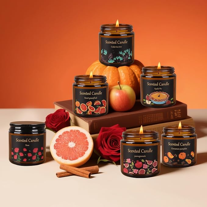 6 Pack Candles for Home Scented, Aromatherapy Candles for Women Men, 21oz Natural Soy Wax Scented Candle Set, Amber Jar Candle Gifts Set for Birthday, Christmas, Valentines Day