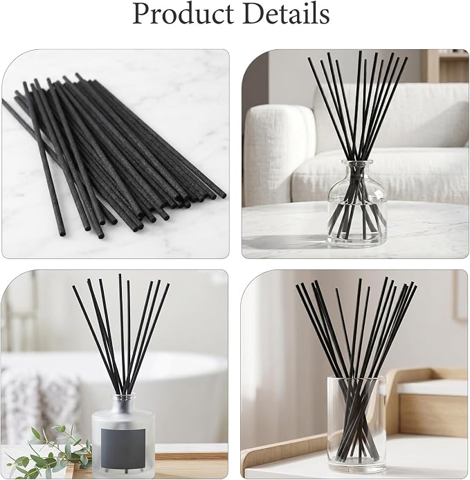 200pcs Fiber Reed Diffuser Sticks: Replacement Refills for Diffuser Bottle - Black Reed Replacement for Oil, Aromatherapy Scents, Home Bedroom, 9.8 Inch