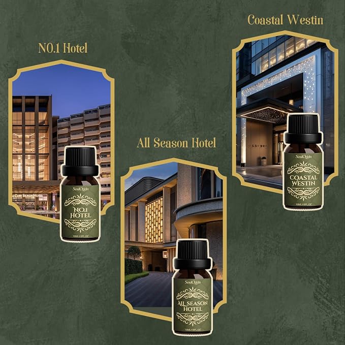 Soulorigin Hotel Diffuser Oils Gift Set, Hotel Collection Fragrance Oil, Luxury Scent Essential Oils Set for Diffuser Home, Inspired by The Four Season and More Scents, Gift for Women and Men