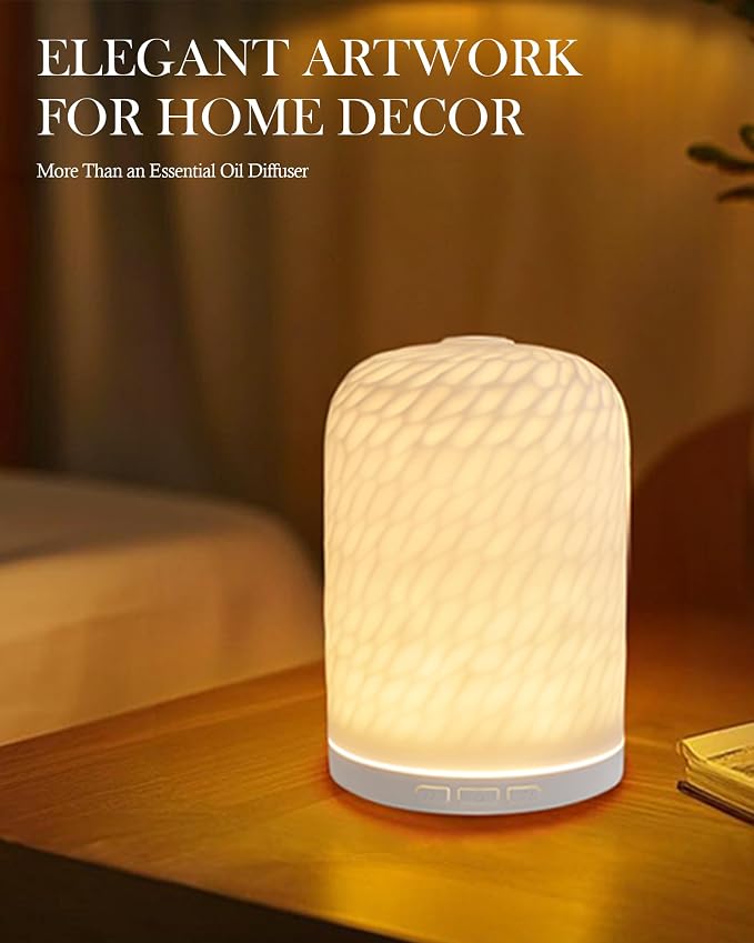 Essential Oil Diffuser - 2.4MHz Ultrasonic Ceramic Diffuser with Pulse/Continuous Mist & Night Light, Waterless Auto-Off, Silent Aromatherapy Diffuser for Home, Office, Yoga, Spa, Gifts & Home Decor.