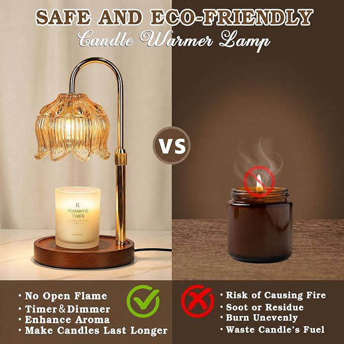 Funistree Flower Candle Warmer Lamp with Timer, Dimmable Candle Lamp Warmer, Christmas Birthday Gifts for Women Mom Her, Housewarming Home Decor, Lotus Wax Warmer for Yankee - Lily Gold 10 Inch