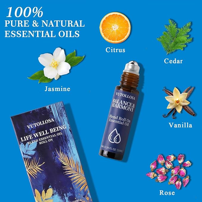2-Pack Balance & Harmony Essential Oil Roll On | Pure Natural Essential Oil Blend | Self Care, Relaxation & Travel Gifts for Women, Teachers & Colleagues | VUTOLLOSA