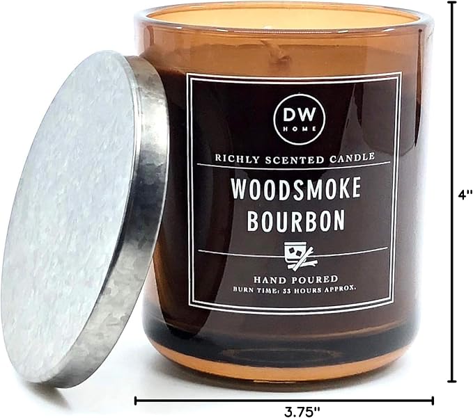 DW Home Woodsmoke Bourbon Candle for Home, 9 oz, Medium Single Wick Candle Jar, Up to 33H Burn Time, Luxury Scented Candle for Relaxation, Gifting, Home Decor