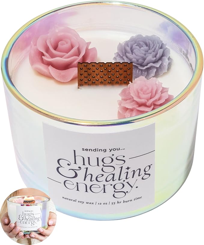 Sympathy Gifts for Loss of Loved One – Hugs and Healing Energy Sympathy Candle, 12oz Crackling Wood Wick Candle with Natural Soy Wax, Memorial & Grief Gift, Get Well Soon Gift
