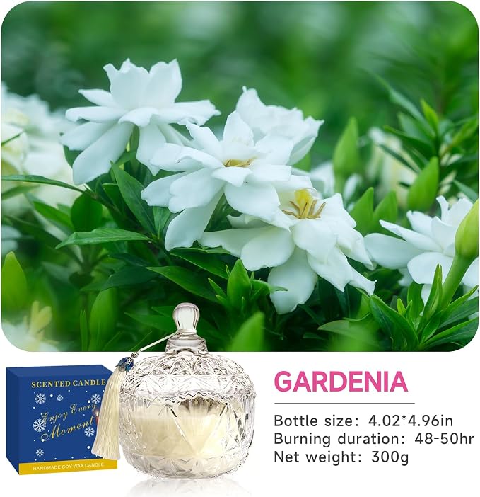 Gardenia Candle, 7oz Jar Scented Candles Gift for Women, Home Decor | Long Burning,Clean Soy Wax Jar Candle,Home Fragrance,Aroma,Thoughtful Gift for Holiday,Birthday,Mother's Day,Housewarming